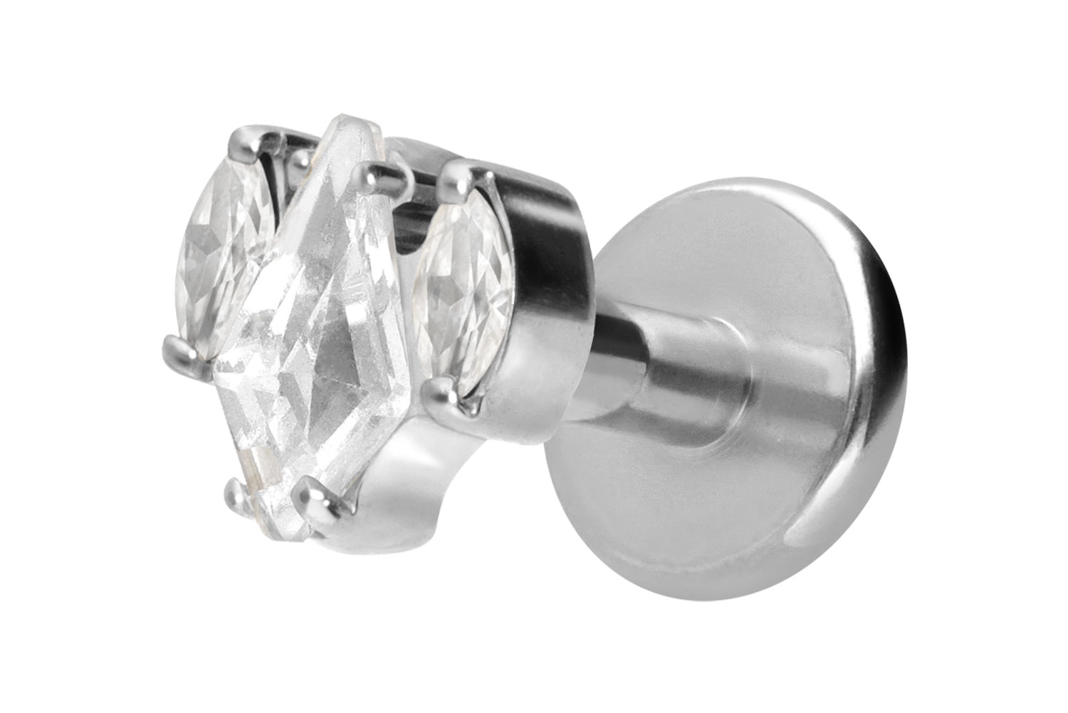 Titan Labret Piercing mit Innengewinde KRISTALLSCHILD + KRISTALLOVALE